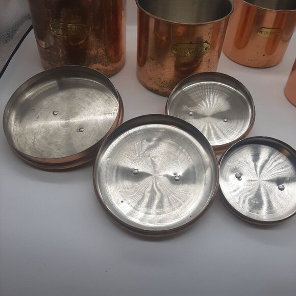 Vintage Copper Kitchen Canister Set Flour Sugar Coffee Tea Rustic Farmhouse - Picture 7 of 12